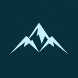 Flat square casino brand emblem featuring a stylised snowy mountain peak in ice blue on a deep teal background