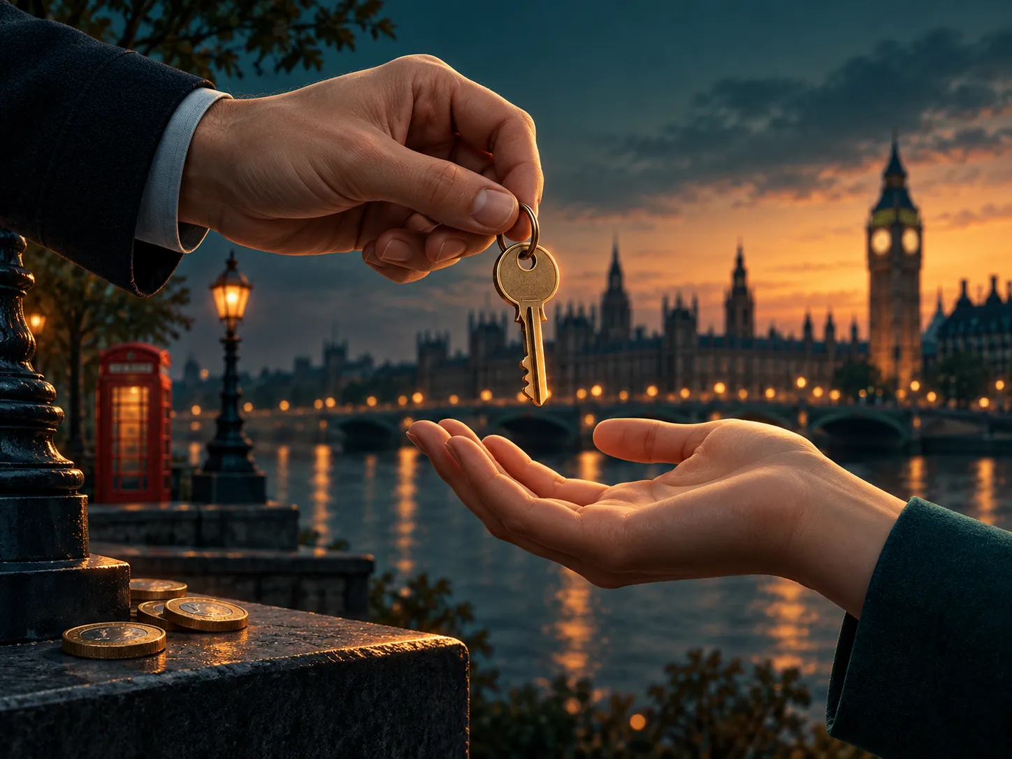A key being handed over against a deep teal background, symbolising secure account access in a calm, trustworthy editorial st