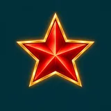Glowing neon-style red and gold star shape centred on deep teal background, flat abstract casino brand placeholder icon